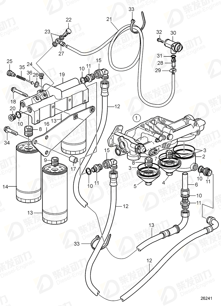 VOLVO Oil filter housing 3889676 Drawing